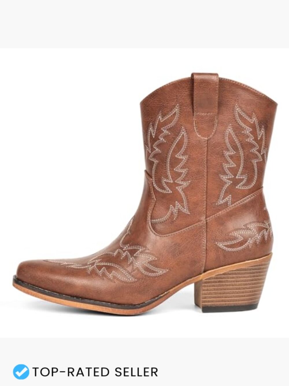 Pointed Toe Ankle Booties Chunky Heel Western Cowgirl Embroidered Pull-On - Picture 4 of 7